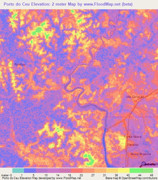 Porto do Ceu,Brazil Elevation Map