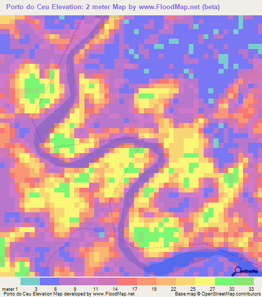 Porto do Ceu,Brazil Elevation Map