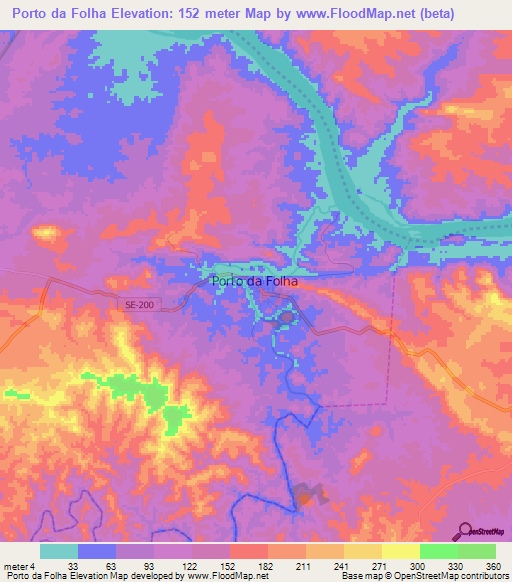 Porto da Folha,Brazil Elevation Map