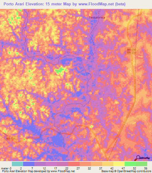 Porto Arari,Brazil Elevation Map