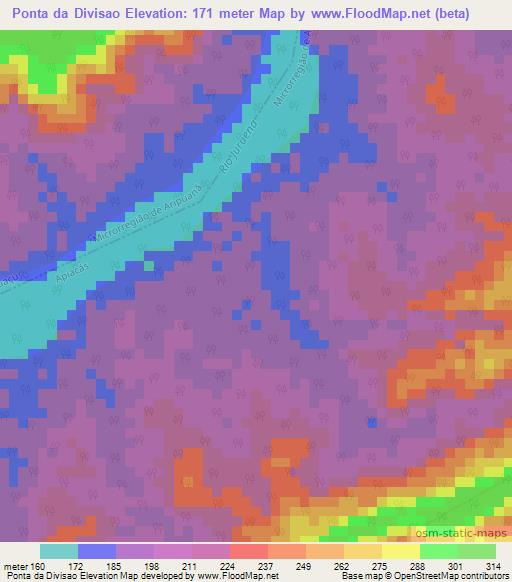 Ponta da Divisao,Brazil Elevation Map