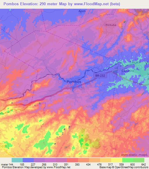 Pombos,Brazil Elevation Map