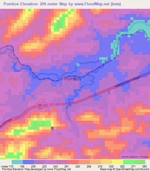 Pombos,Brazil Elevation Map