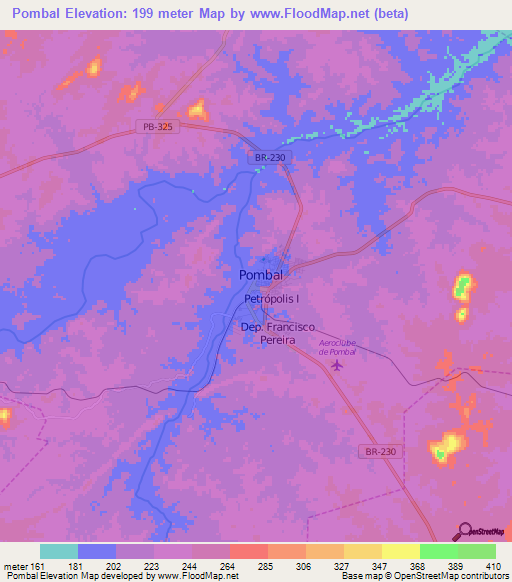 Pombal,Brazil Elevation Map