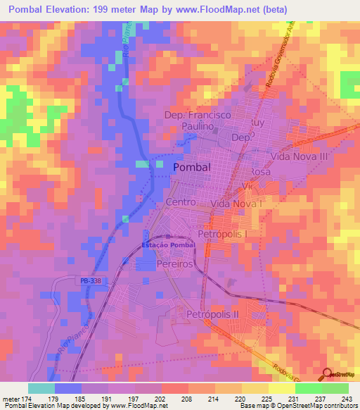 Pombal,Brazil Elevation Map