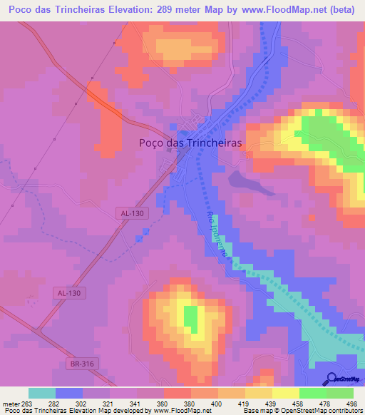 Poco das Trincheiras,Brazil Elevation Map