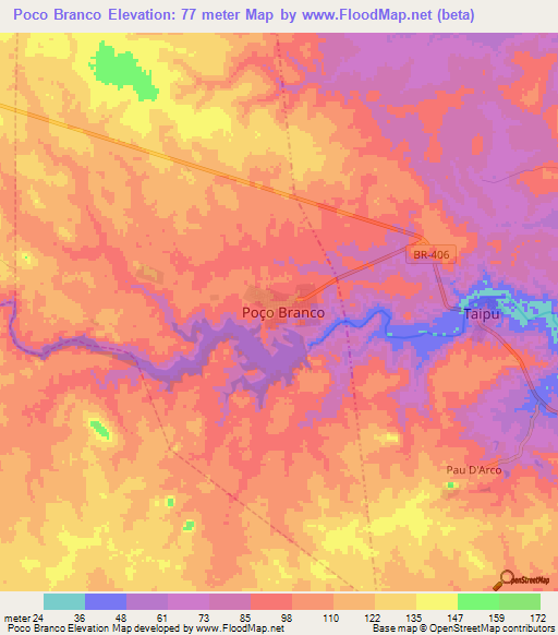 Poco Branco,Brazil Elevation Map