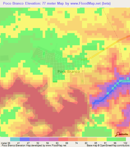 Poco Branco,Brazil Elevation Map