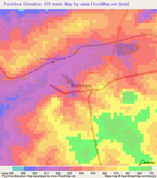 Pocinhos,Brazil Elevation Map