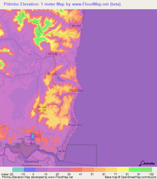 Pitimbu,Brazil Elevation Map