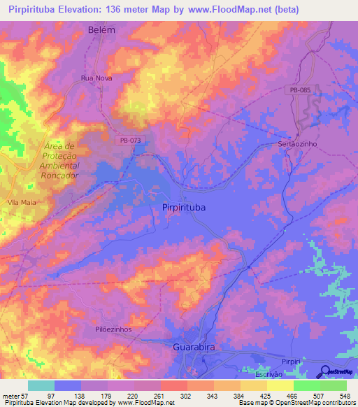 Pirpirituba,Brazil Elevation Map