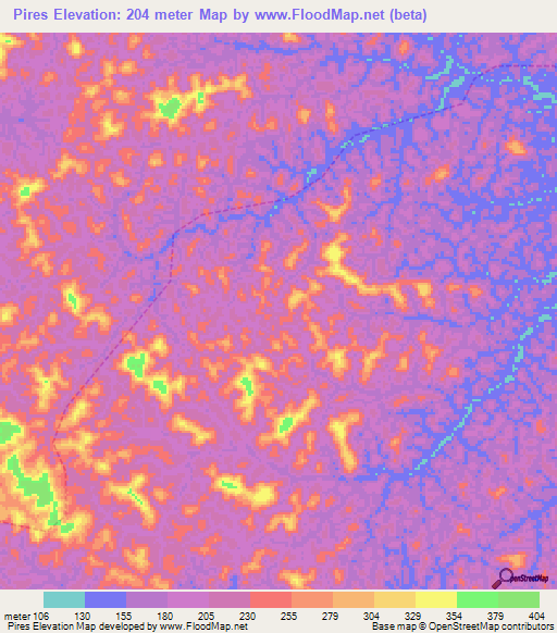 Pires,Brazil Elevation Map