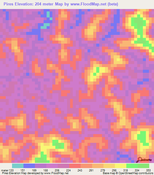 Pires,Brazil Elevation Map