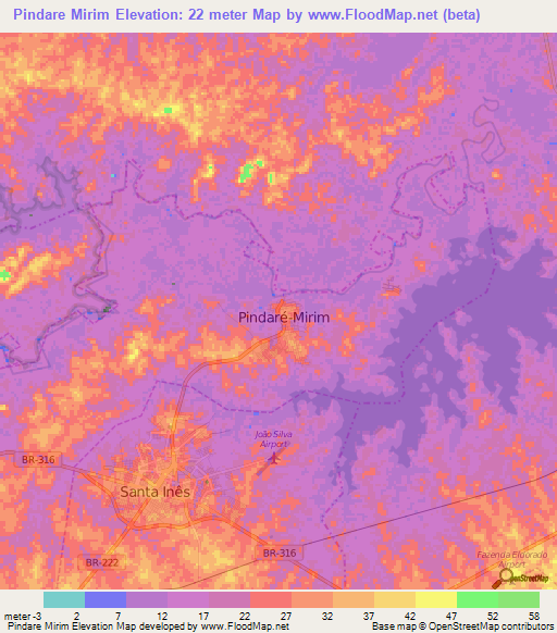 Pindare Mirim,Brazil Elevation Map