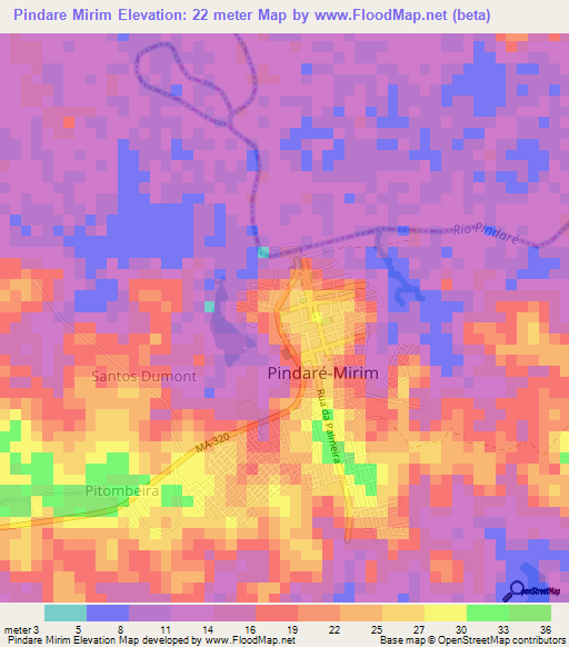 Pindare Mirim,Brazil Elevation Map