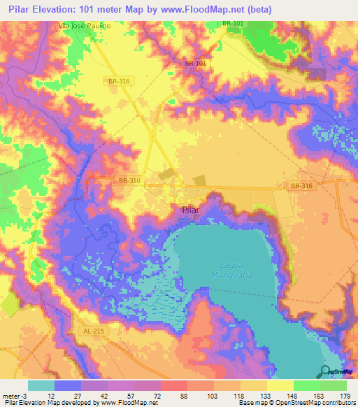 Pilar,Brazil Elevation Map