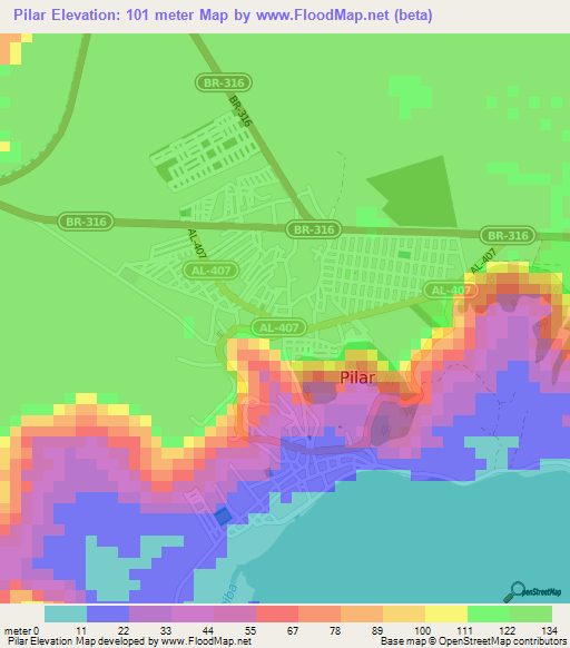 Pilar,Brazil Elevation Map