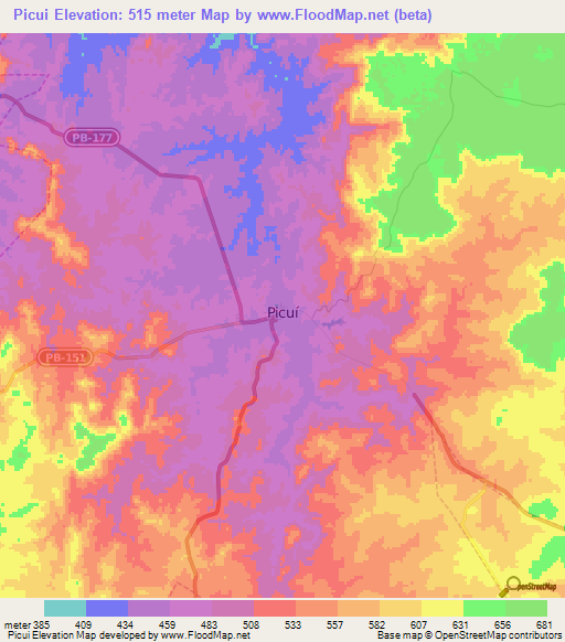 Picui,Brazil Elevation Map