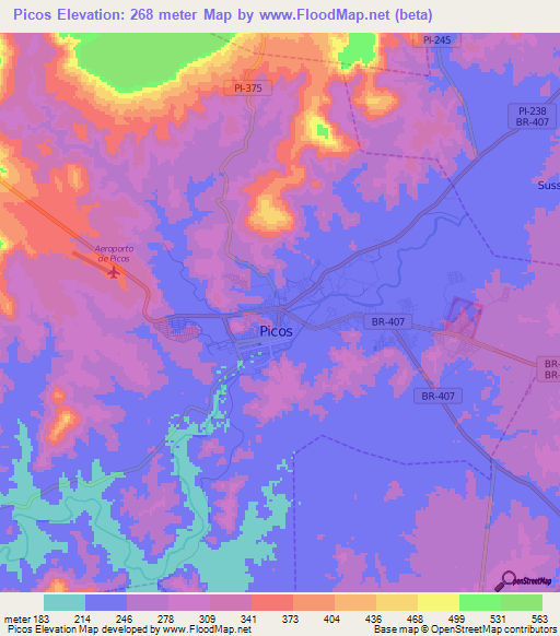 Picos,Brazil Elevation Map