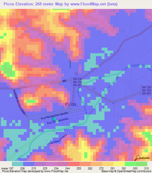 Picos,Brazil Elevation Map