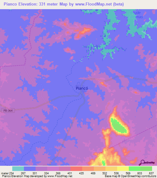 Pianco,Brazil Elevation Map