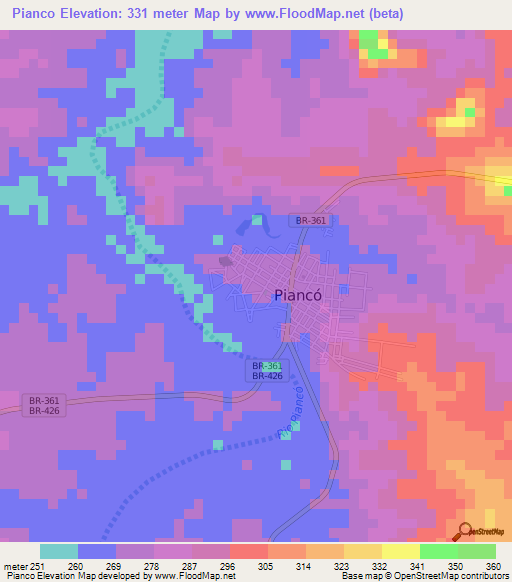 Pianco,Brazil Elevation Map