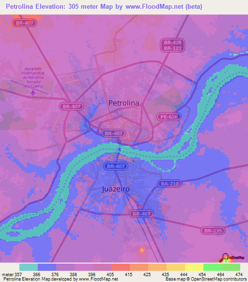 Petrolina,Brazil Elevation Map