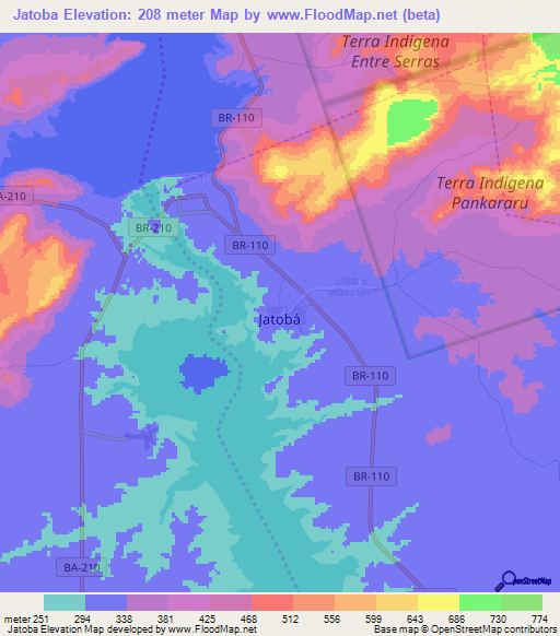 Jatoba,Brazil Elevation Map