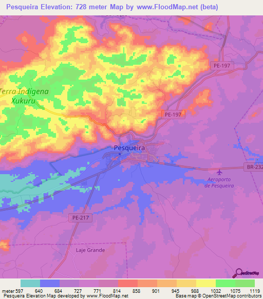 Pesqueira,Brazil Elevation Map