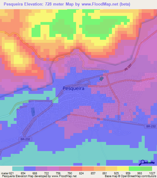 Pesqueira,Brazil Elevation Map