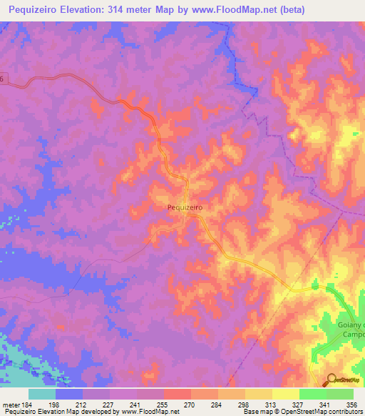 Pequizeiro,Brazil Elevation Map