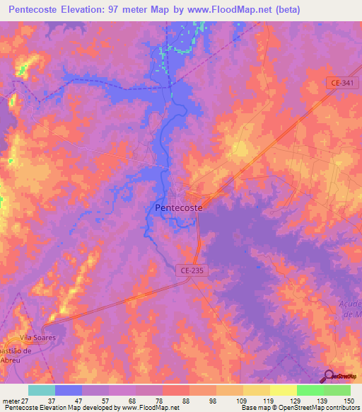 Pentecoste,Brazil Elevation Map