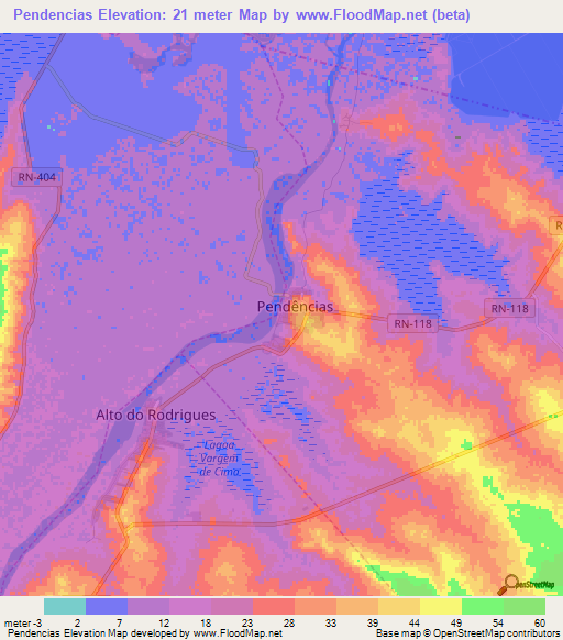 Pendencias,Brazil Elevation Map