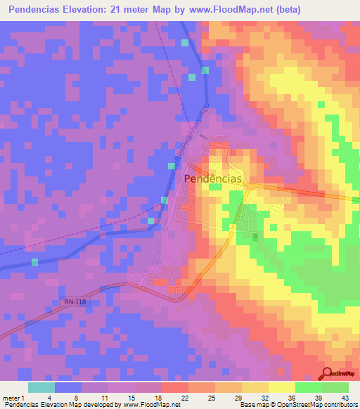 Pendencias,Brazil Elevation Map