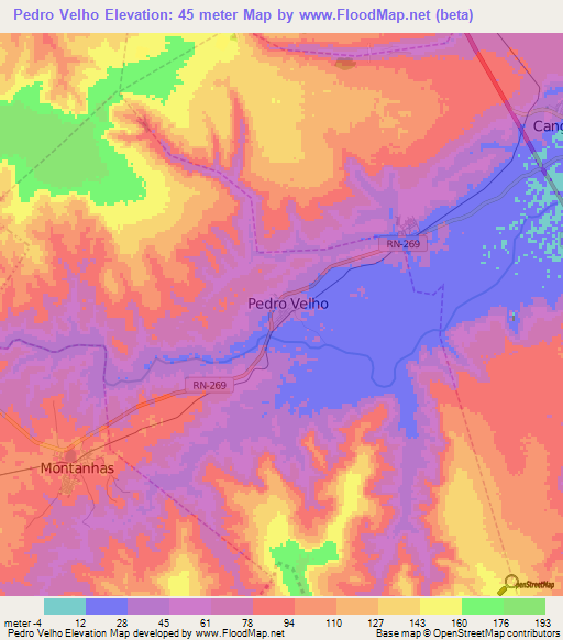 Pedro Velho,Brazil Elevation Map