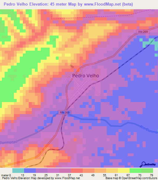 Pedro Velho,Brazil Elevation Map