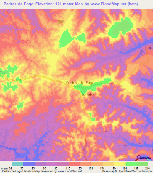 Pedras de Fogo,Brazil Elevation Map