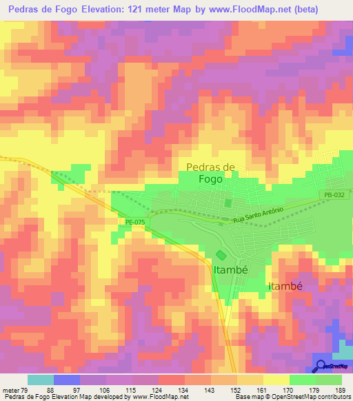 Pedras de Fogo,Brazil Elevation Map