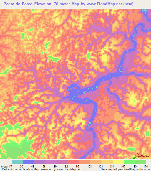 Pedra do Barco,Brazil Elevation Map