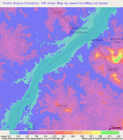 Pedra Branca,Brazil Elevation Map