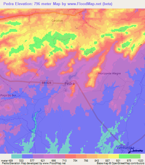 Pedra,Brazil Elevation Map