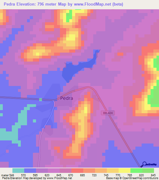 Pedra,Brazil Elevation Map