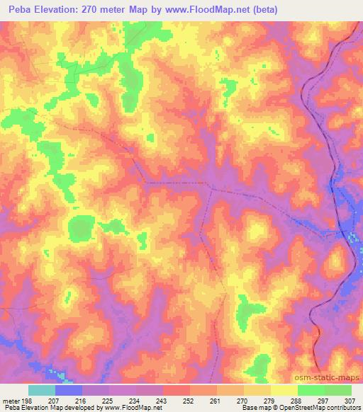 Peba,Brazil Elevation Map