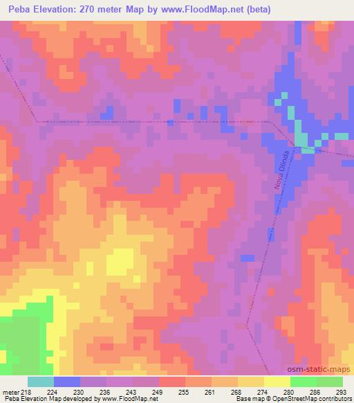 Peba,Brazil Elevation Map