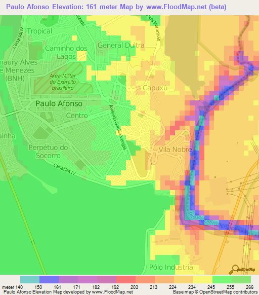 Paulo Afonso,Brazil Elevation Map