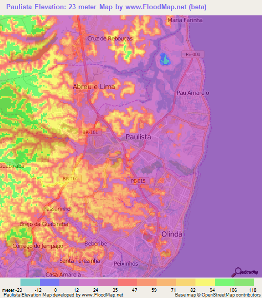 Paulista,Brazil Elevation Map