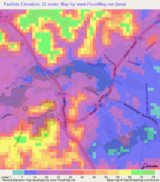 Paulista,Brazil Elevation Map