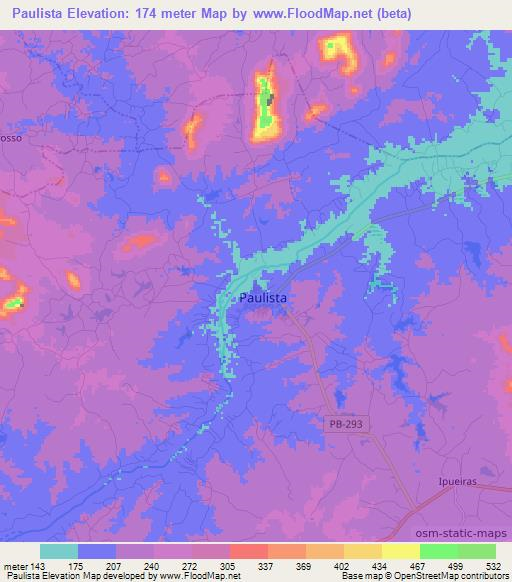 Paulista,Brazil Elevation Map