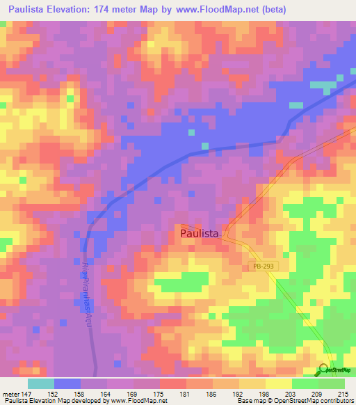 Paulista,Brazil Elevation Map