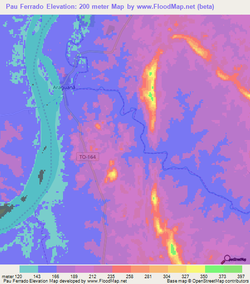 Pau Ferrado,Brazil Elevation Map